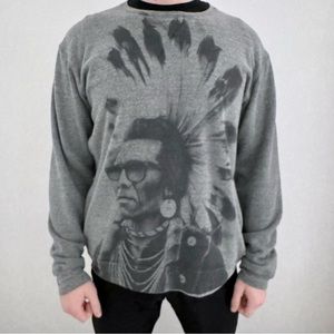 Rook Gray Crewneck Sweatshirt Native American Graphic Streetwear Pullover Comfy